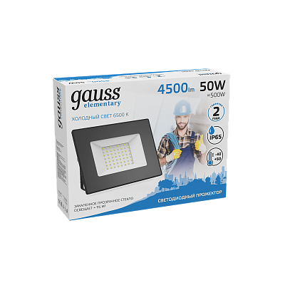 Прожектор Gauss Elementary 50W 4500lm 6500К 200-240V LED 613100350