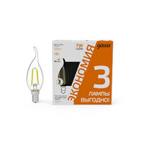Упаковка светодиодных ламп 3шт Gauss Filament Свеча на ветру 7W 550lm 2700К Е14 1/20 104901107T