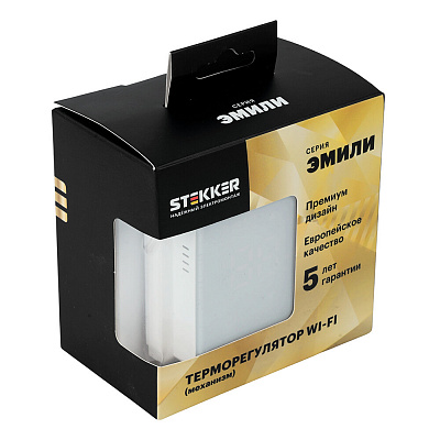 Терморегулятор Wi-Fi (механизм), STEKKER Эмили, 250В, 3500Вт, RSW00-5119-01, белый фарфор, soft touch