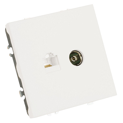 Розетка TV + компьютерная RJ-45 (механизм), STEKKER Эмили, RST00-5106-01, белый фарфор, soft touch