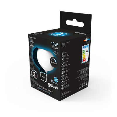 Лампа Gauss Filament А190 10W 890lm 4100К Е27 LED 1017802210-D (10 шт)