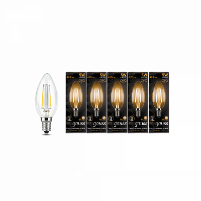 Упаковка светодиодных ламп 5 шт Gauss Filament Свеча 5W 420lm 2700К Е14 LED 103801105