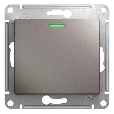 Переключатель 1 клавишный с подсветкой Glossa платина Schneider Electric GSL001263