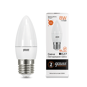 Лампа Gauss Elementary Свеча 8W 520lm 3000K Е27 LED 33218 (2 шт)