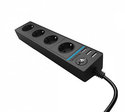 Розеточный блок 4-х местный + 3 USB Werkel W6514944 черный a051459