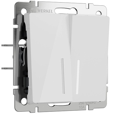 Выключатель двухклавишный проходной с подсветкой Werkel белый акриловый a064008