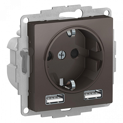 Розетка с 2xUSB SE AtlasDesign мокко ATN000630