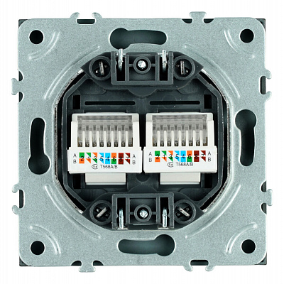 Розетка компьютерная 2-местная RJ-45 (механизм), STEKKER Эмили, RST00-5111-05, черный уголь, soft touch