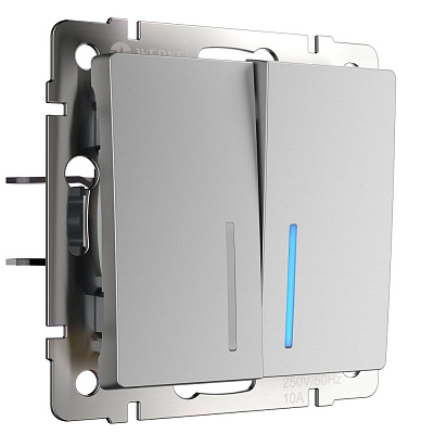 Выключатель двухклавишный с подсветкой Werkel W1120106 серебряный a051506