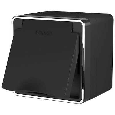 Розетка влагозащ. с зазем. с защит. крышкой и шторками черный/хром Werkel Gallant W5071235 197371