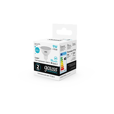 Лампа Gauss Elementary MR16 9W 660lm 4100K GU5.3 LED 13529 (10 шт)