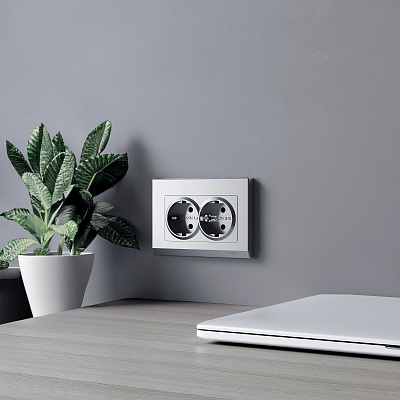 Розетка двойная с заземлением Werkel серебряный матовый a063619