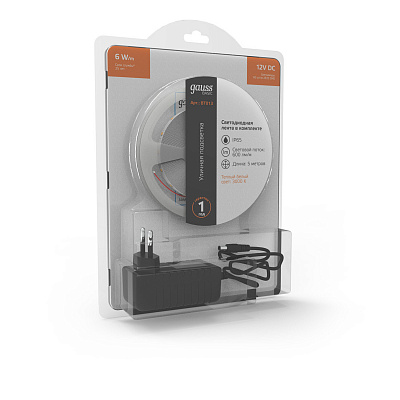 Лента Gauss Basic в комплекте LED 2835/60 12V 6W/m 600lm/m 3000K 8mm IP65 5м 1/50 BT013