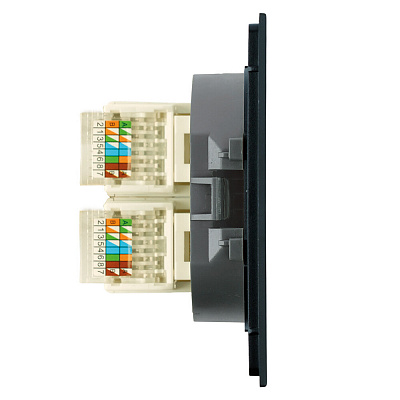 Розетка компьютерная 2-местная RJ-45 (механизм), STEKKER Мия, RST00-3111-05, черный бархат