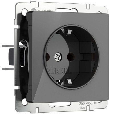 Розетка с заземлением и шторками Werkel графит акриловый a064091