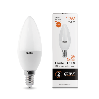 Лампа Gauss Elementary Свеча 12W 880lm 3000K Е14 LED 33112 (2 шт)