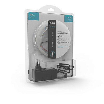 Лента Gauss Basic в комплекте LED 2835/60 12V 6W/m 600lm/m 4000K 8mm IP65 5м 1/50 BT014