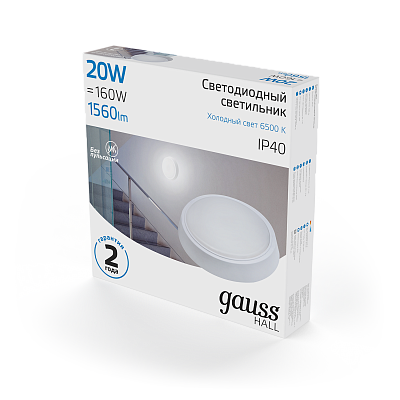 Точечный накладной светильник Gauss HALL 20W 1560lm 6500K 200-240V IP40 LED 193411320
