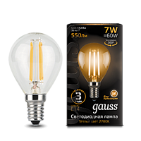 Лампа Gauss Filament Шар 7W 550lm 2700К Е14 LED 105801107