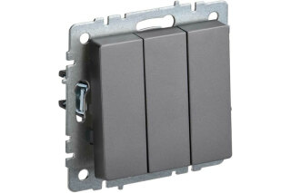 Выключатель трехклавишный IEK Brite ВС10-3-0-БрС сталь BR-V30-0-10-K46