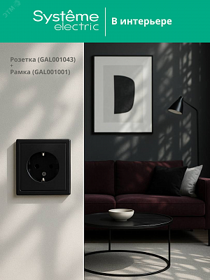 Розетка ArtGallery 16А с заземлением механизм карбон Schneider Electric GAL001043