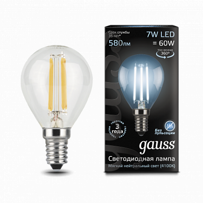 Упаковка светодиодных ламп 10 шт Gauss Filament Шар 7W 580lm 4100К Е14 LED 105801207