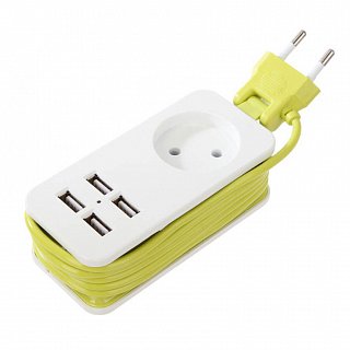 Удлинитель Travel 1 гнездо. б-з. 4USB2.1A. S-CT1-1.5U WHITE-GREEN UL-00003331