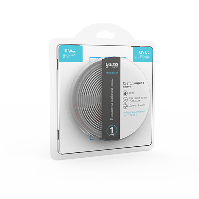Лента Gauss Basic LED 5050/60 12V 10W/m 700lm/m 4000K 10mm IP20 1м 1/100 BT034