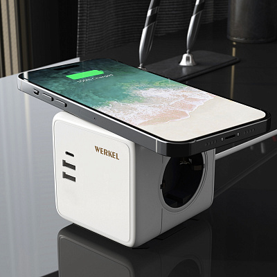 Розеточный блок 3-х местный + 3 USB и беспроводная зарядка Werkel белый a066454