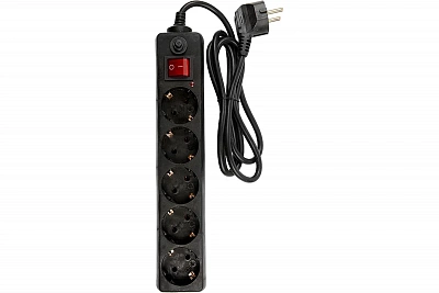 Сетевой фильтр с выключателем и заземлением 5м General Lighting Systems GPS-5-16-3x1-500-B 471005, черный