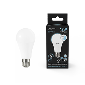 Лампа Gauss A60 12W 1140lm 4100K Е27 диммирование LED 1/10/50 102502212-S