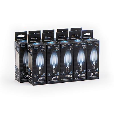 Лампа Gauss Filament Свеча 7W 580lm 4100К Е14 LED 103801207 (20 шт)