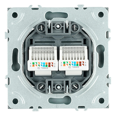 Розетка компьютерная 2-местная RJ-45 (механизм), STEKKER Эмили, RST00-5111-10, платиново-серый, soft touch