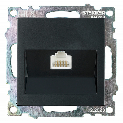 Розетка компьютерная 1-местная RJ-45 (механизм), STEKKER Катрин GLS00-7107-05, черный