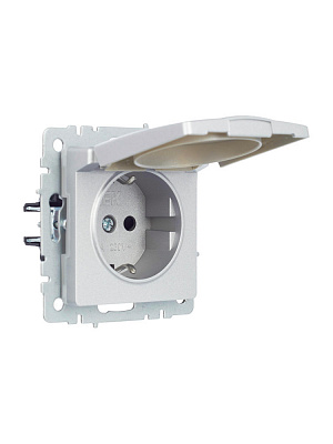 Розетка с заземлением и защитными шторками с крышкой IEK Brite РСбш10-3-44-БрА алюминий BR-R16-16-44-K47