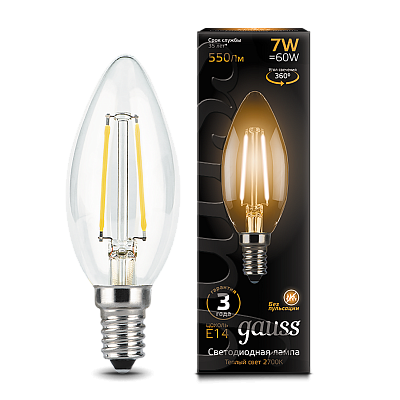 Лампа Gauss Filament Свеча 7W 550lm 2700К Е14 LED 103801107