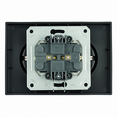 Розетка 2-местная с защитной шторкой STEKKER Эмили, с/з, 250В, 16А, RST16-5114-05, черный уголь, soft touch