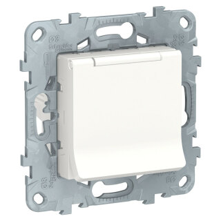 Розетка с заземлением, со шторками и крышкой белая SE Unica New NU503718TA