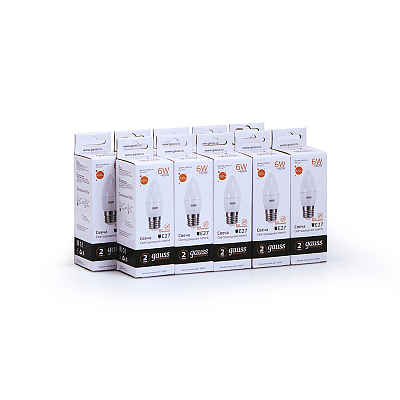 Лампа Gauss Elementary Свеча 6W 420lm 3000K Е27 LED 33216 (20 шт)