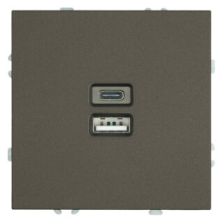 Розетка 2-местная USB + Type C (механизм), STEKKER Эмили, 250В, 20W, RST10-5115-09, антрацит, soft touch