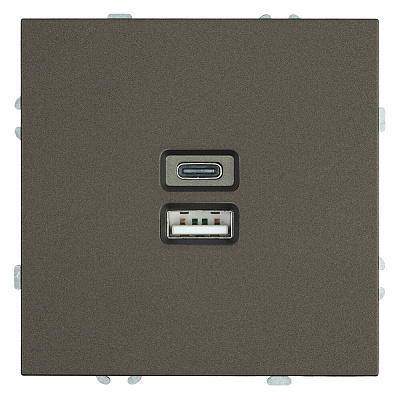 Розетка 2-местная USB + Type C (механизм), STEKKER Эмили, 250В, 20W, RST10-5115-09, антрацит, soft touch
