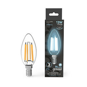 Лампа Gauss Filament Свеча 13W 1150lm 4100К Е14 LED 1/10/50 103801213 (5 шт)