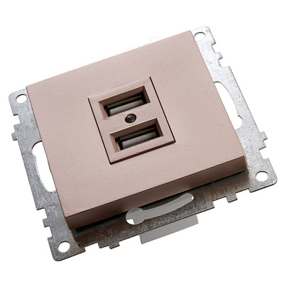 Розетка USB 2-местная (механизм), STEKKER Катрин GLS10-7115-02, 250B, 2,1A, шампань