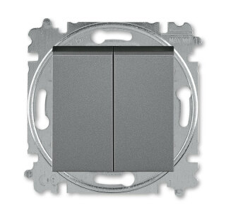 Выключать двухклавишный ABB Levit сталь/дымчатый черный 2CHH590545A6069
