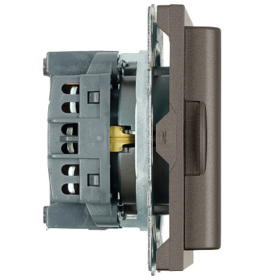 Розетка 1-местная с крышкой с защитной крышкой, STEKKER Эмили, с/з, IP42, 250В, 16А, RST16-5112-09, антрацит, soft touch