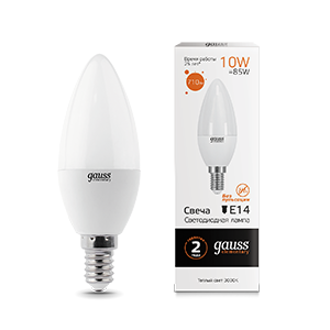 Лампа Gauss Elementary Свеча 10W 710lm 3000K Е14 LED 33110
