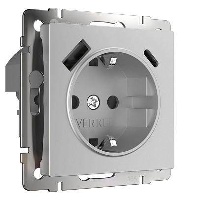 Розетка с заземлением и USB Werkel серебряные a056274