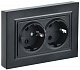 Розетка двойная с заземлением и защитными шторками IEK Brite РСш12-3-БрЧ черный BR-R24-16-K02-F