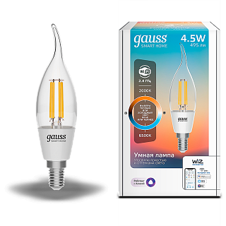 Умная Wi-fi филаментная лампочка Gauss Smart Light ССТ DIM  E14 CF35 4,5 Вт 2700-6500K 1280112