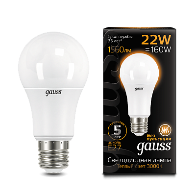 Лампа Gauss A70 22W 1900lm 3000K E27 LED 102502122